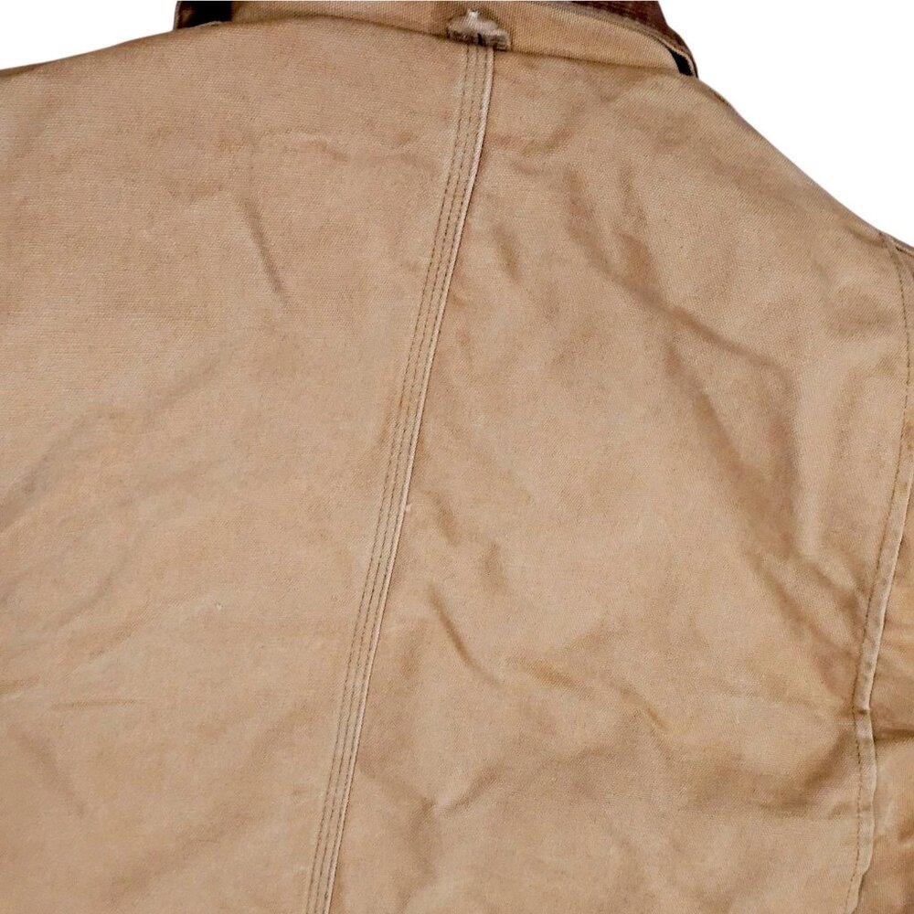 VTG CARHARTT Chore Coat Hooded Tan Canvas CQ196 Sz 42 Tall Large‎ Broke Zipper - Picture 4 of 16